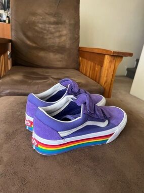 Purple Suede Low-Top Vans Sneakers with Rainbow Platform